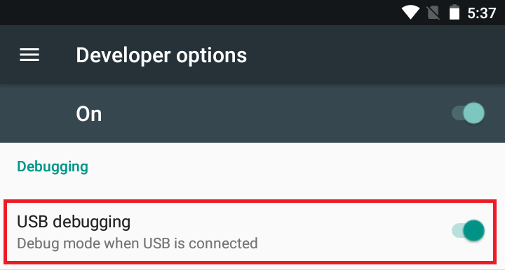 Navigation To The USB Debugging Option in Android.